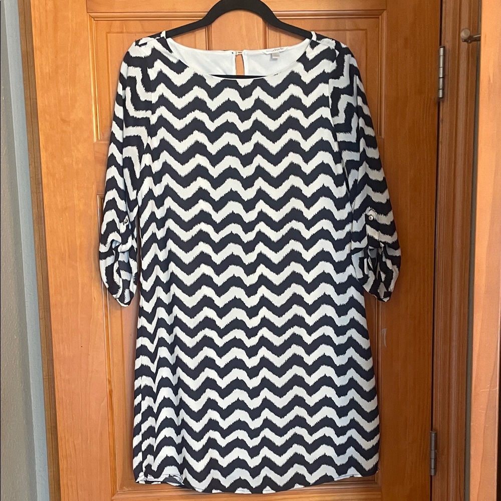 Charming Charlie Black & White Chevron Long Sleeve Shift Dress